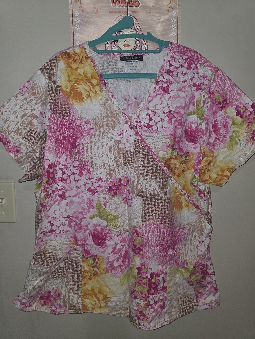 Women's Baby Phat Floral Scrub Top 2x